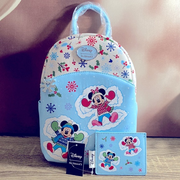 Mickey Minnie Mouse Snow Angels Backpack SET NWT - Picture 1 of 12